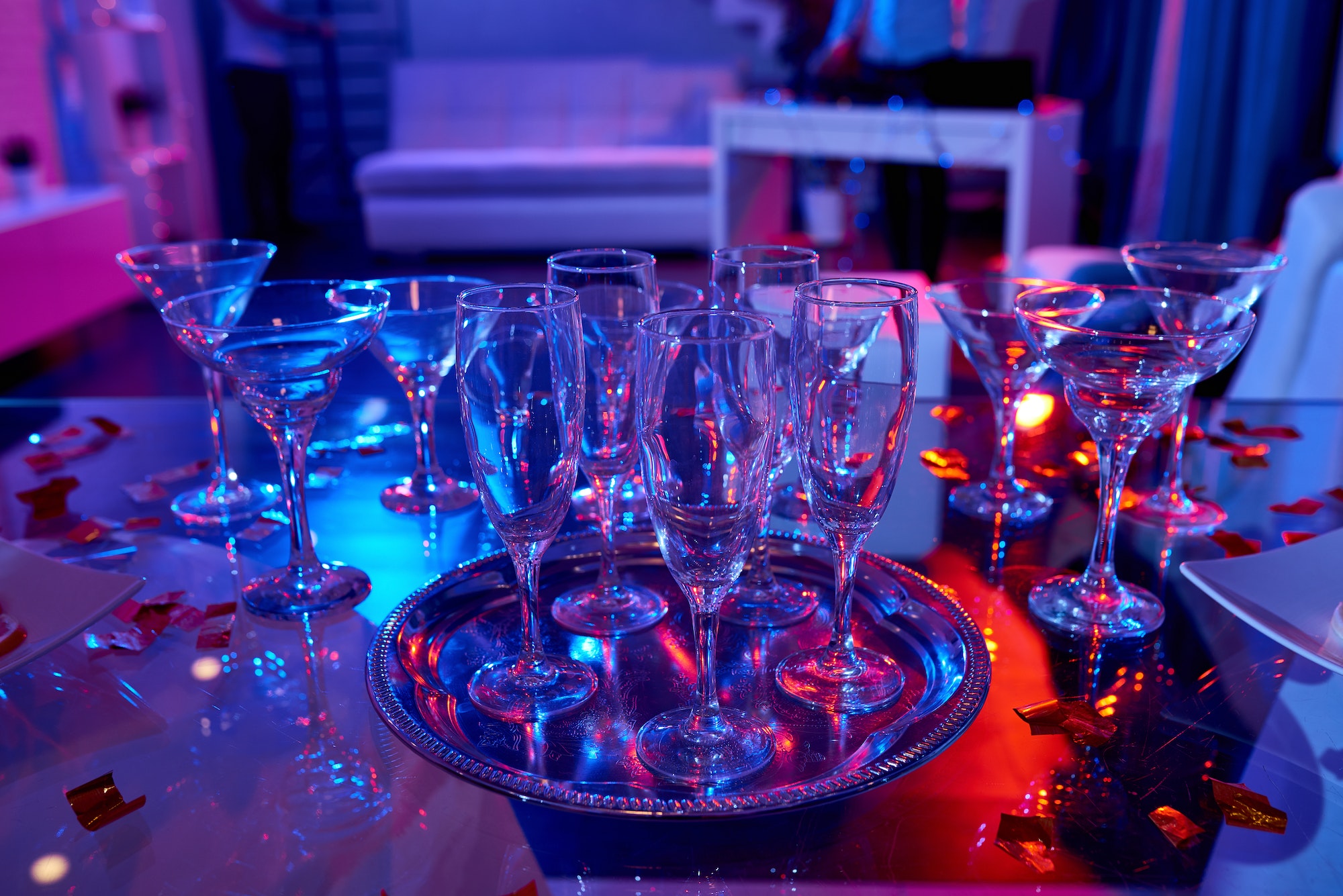 Crystal glasses on table for party